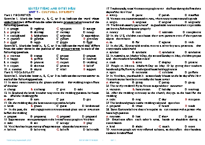 Bài tập Tiếng Anh Lớp 10 thí điểm - Unit 7 Cultural diversity